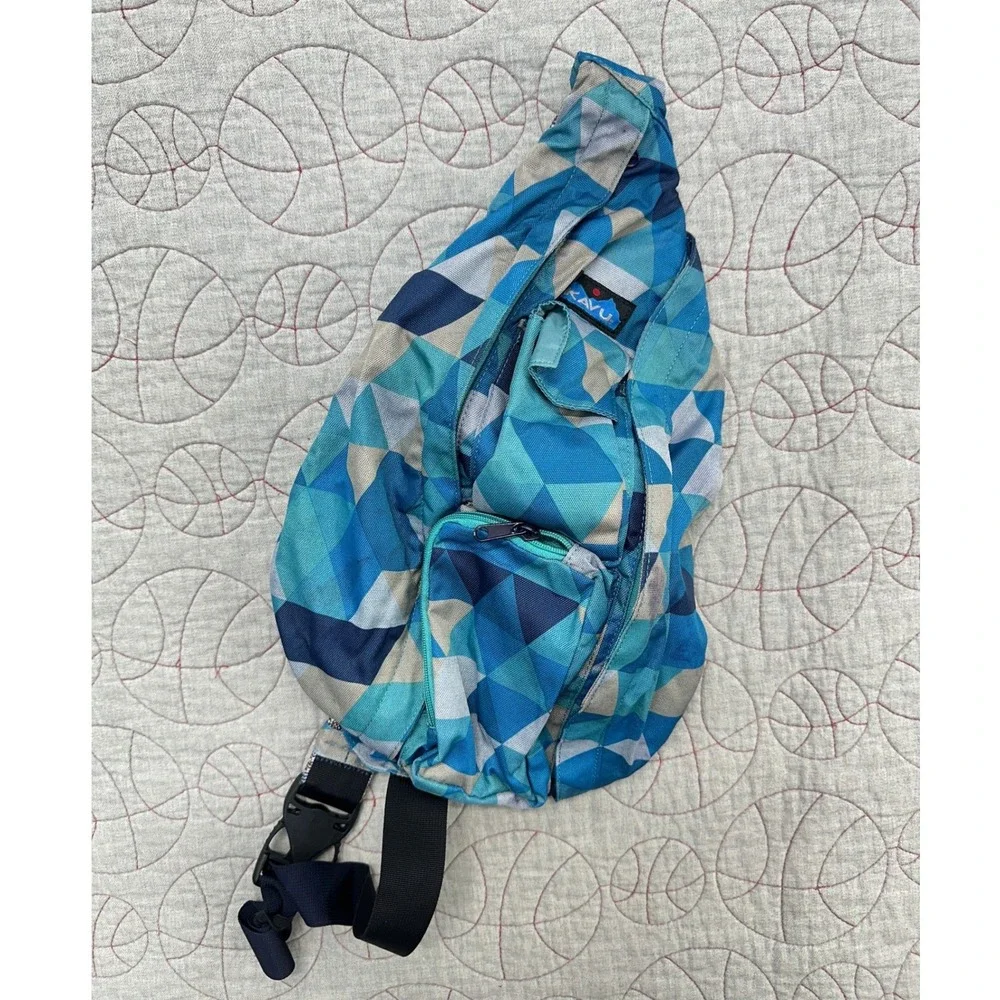 KAVU Rope Bag Blue Geometric Triangle Sling / Womens One Size